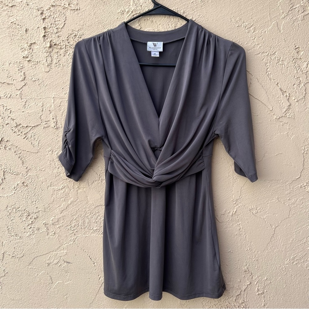 Worthington stretch, formal grey blouse, size M.